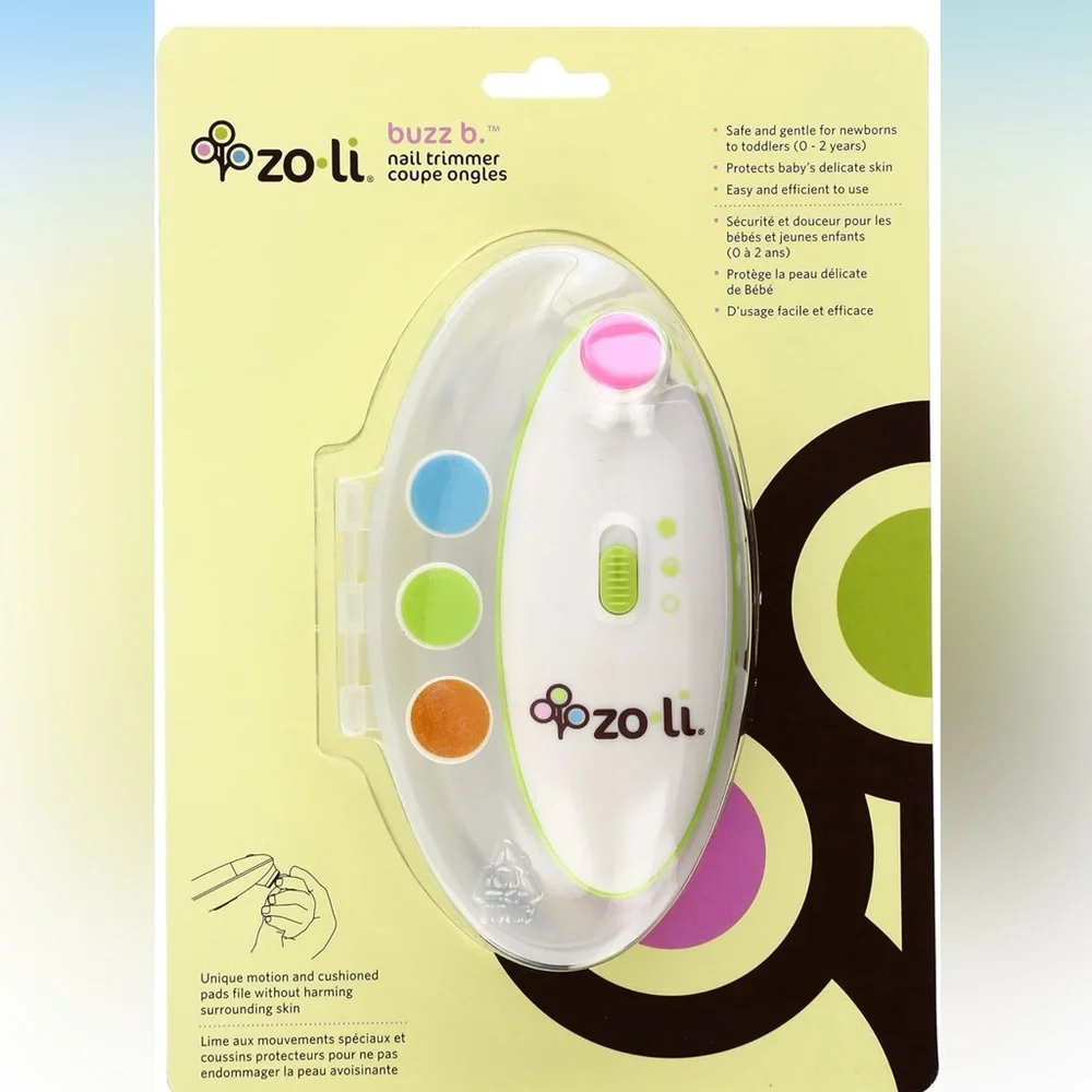 NWOT Buzz B baby electric nail trimmer file white rainbow